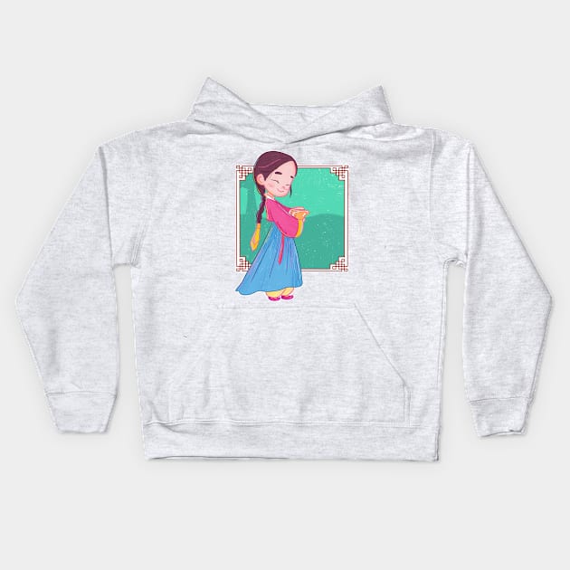 cute hanbok girl Kids Hoodie by Giullia - Yeppeunyeppeun Art